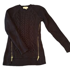 Michael Kors Cable Knit Zipper Sweater, Navy Blue, Size Medium